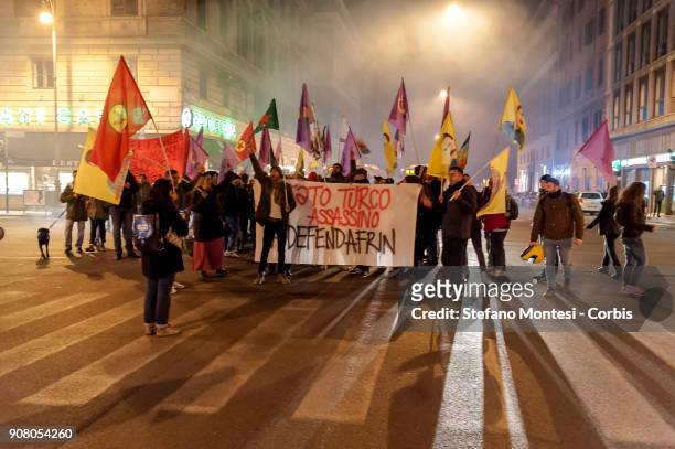 Kurdish community protests near the Turkish Embassy in Rome against the bombardments of the Turkey's military against the militia of the Kurdish...