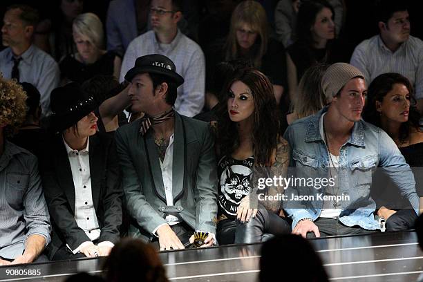 Actress Juliette Lewis, guest, Tattoo artist Kat Von D, Actors Eric Balfour, and Leonor Varela attend the G Star Spring 2010 fashion show at...