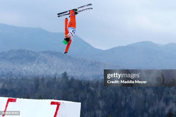 Fanyu Kong of China jumps during the Ladies Qualifying round of the Putnam Freestyle World Cup at the Lake Placid Olympic Ski Jumping Complex on...