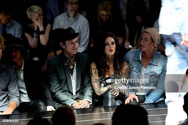 Actress Juliette Lewis, guest, Tattoo artist Kat Von D, and Actor Eric Balfour attend the G Star Spring 2010 fashion show at Hammerstein Ballroom on...