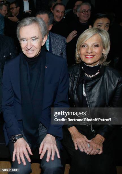 Owner of LVMH Luxury Group Bernard Arnault and his wife Helene Mercier-Arnault attend the Dior Homme Menswear Fall/Winter 2018-2019 show as part of...