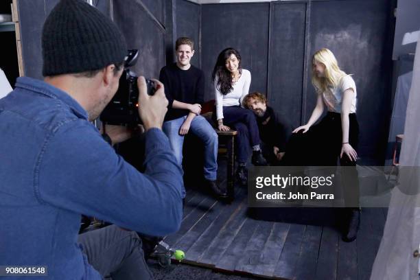 Mike Makowsky, Reed Morano, Peter Dinklage, and Elle Fanning from 'I Think We're Alone Now' attend The Hollywood Reporter 2018 Sundance Studio at Sky...
