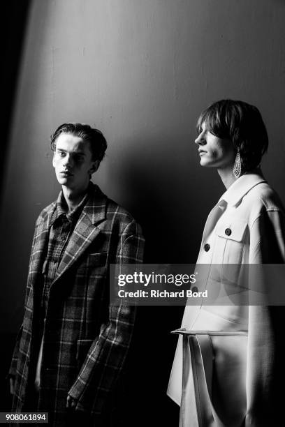 Models pose backstage prior the Wooyoungmi Menswear Fall/Winter 2018-2019 show as part of Paris Fashion Week on January 20, 2018 in Paris, France.