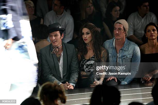 Guest, Tattoo artist Kat Von D, Actors Eric Balfour, and Leonor Varela attend the G Star Spring 2010 fashion show at Hammerstein Ballroom on...