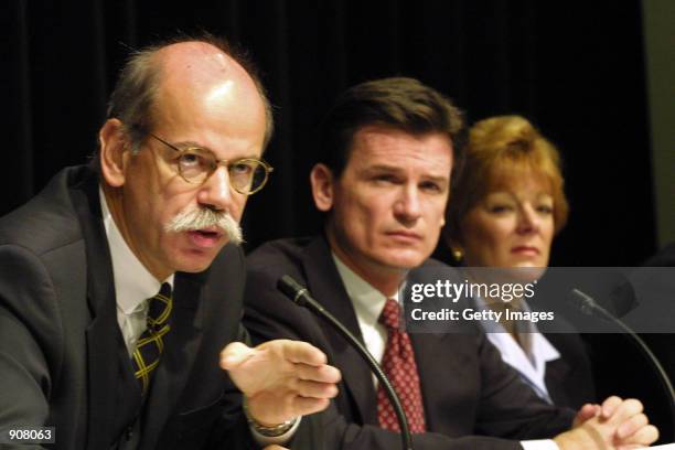 Chrysler Group President Dieter Zetsche, left, Wolfgang Bernhard, chief operating officer, and Nancy Rae, senior vice president of Human Resources,...