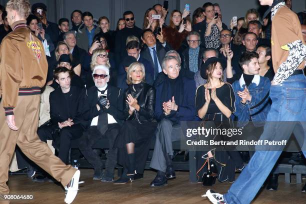 Robert Pattinson, Karl Lagerfeld, Helene Mercier-Arnault, her husband owner of LVMH Luxury Group Bernard Arnault, Natasha Andrews and Pierre Niney...