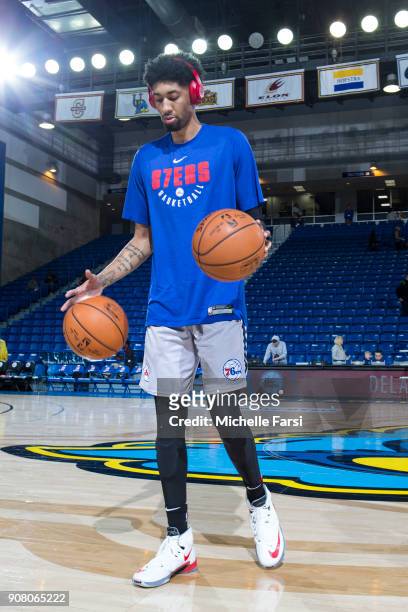 Christian Wood of the Deleware 87ers warmups before the Erie BayHawks v the Delaware 87ers NBA G-League game on January 20, 2018 at the Bob Carpenter...