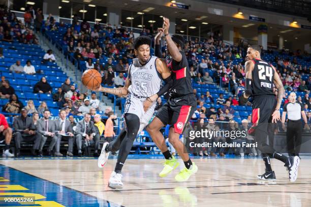 Christian Wood of the Delaware 87ers shoots against the Erie BayHawks during an NBA G-League game on January 20, 2018 at the Bob Carpenter Center -...