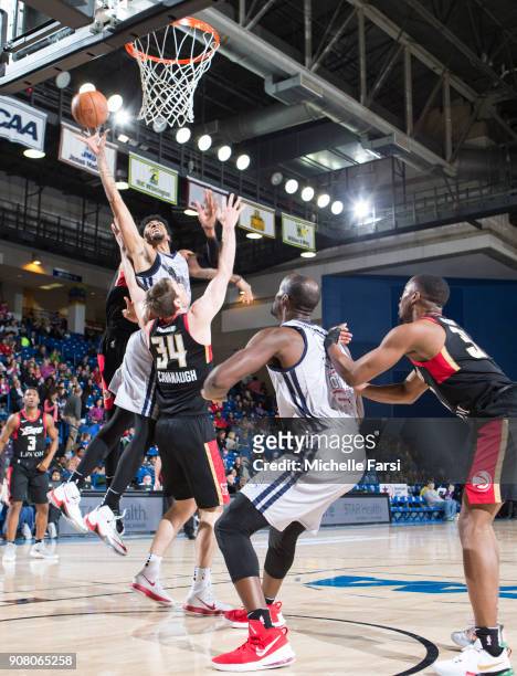 Christian Wood of the Delaware 87ers shoots against the Erie BayHawks during an NBA G-League game on January 20, 2018 at the Bob Carpenter Center -...