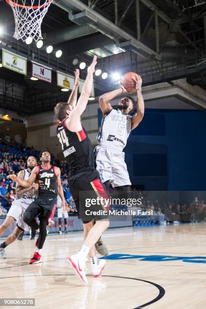 Darin Johnson of the Delaware 87ers shoots against the Erie BayHawks during an NBA G-League game on January 20, 2018 at the Bob Carpenter Center -...