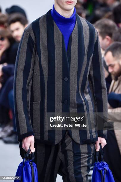 Model, fashion detail, walks the runway during the Issey Miyake Men Menswear Fall/Winter 2018-2019 show as part of Paris Fashion Week on January 18,...