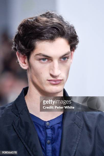 Model walks the runway during the Issey Miyake Men Menswear Fall/Winter 2018-2019 show as part of Paris Fashion Week on January 18, 2018 in Paris,...