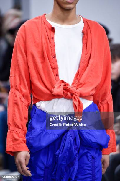 Model, fashion detail, walks the runway during the Issey Miyake Men Menswear Fall/Winter 2018-2019 show as part of Paris Fashion Week on January 18,...