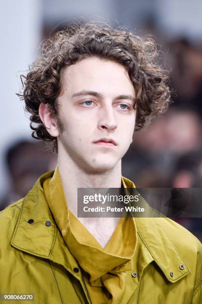 Model walks the runway during the Issey Miyake Men Menswear Fall/Winter 2018-2019 show as part of Paris Fashion Week on January 18, 2018 in Paris,...