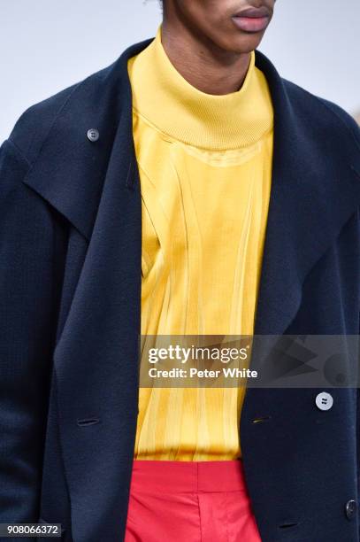 Model, fashion detail, walks the runway during the Issey Miyake Men Menswear Fall/Winter 2018-2019 show as part of Paris Fashion Week on January 18,...