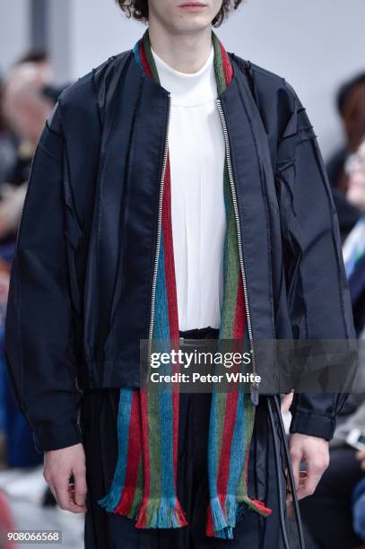 Model, fashion detail, walks the runway during the Issey Miyake Men Menswear Fall/Winter 2018-2019 show as part of Paris Fashion Week on January 18,...