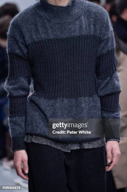 Model, fashion detail, walks the runway during the Issey Miyake Men Menswear Fall/Winter 2018-2019 show as part of Paris Fashion Week on January 18,...