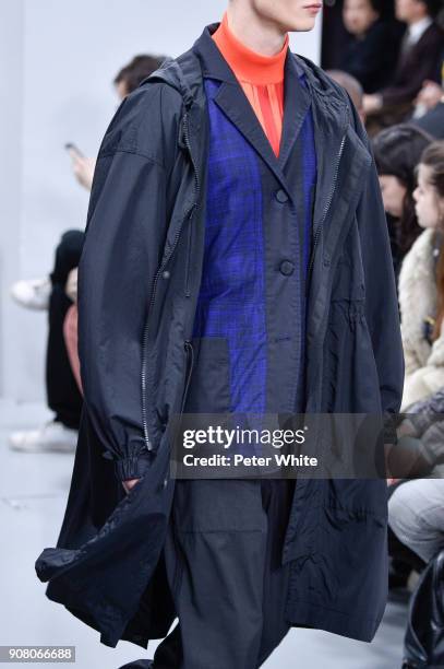 Model, fashion detail, walks the runway during the Issey Miyake Men Menswear Fall/Winter 2018-2019 show as part of Paris Fashion Week on January 18,...