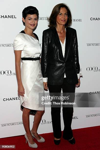 Actress Audrey Tautou and Director Anne Fontaine attend the New York Premiere of "Coco Before Chanel" presented by Chanel at the Paris Theatre on...