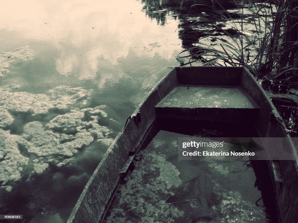 Old boat on the lake