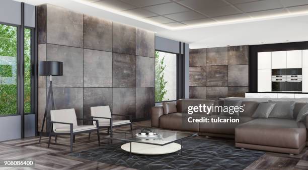 modern dark stone home interior - tiled wall stock pictures, royalty-free photos & images