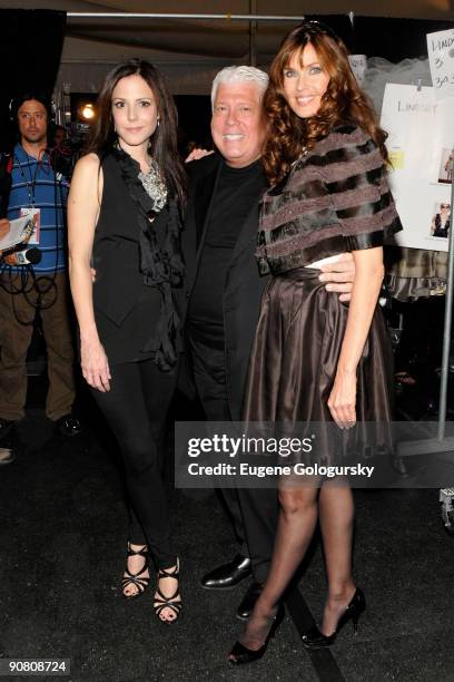 Actress Mary Louise Parker, designer Dennis Basso and actress Carol Alt attend the Dennis Basso Spring 2010 during Mercedes-Benz Fashion Week at...