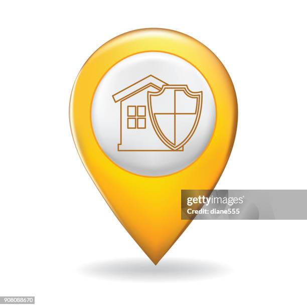 thin line icon on a map pointer pin - home insurance - coverage map stock illustrations