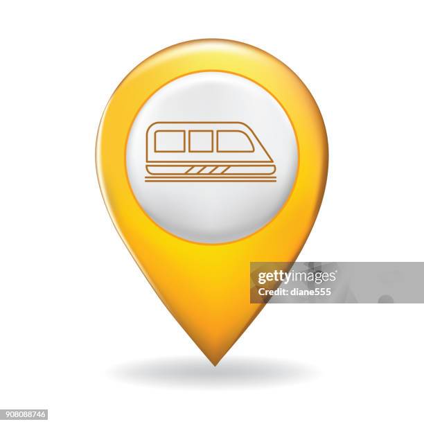 thin line icon on a map pointer pin - transportation - subway map stock illustrations