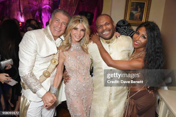 Steve Varsano, Lisa Tchenguiz, Anton Stephans and Sinitta attend Lisa Tchenguiz's birthday party on January 20, 2018 in London, England.