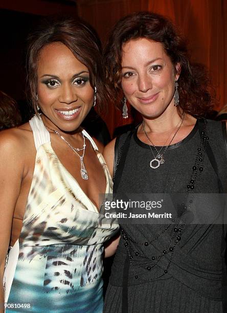 Singer Deborah Cox and musician Sarah McLachlan attend Cinema Against AIDS Toronto, to benefit amfAR and Dignitas event held at The Carlu on...