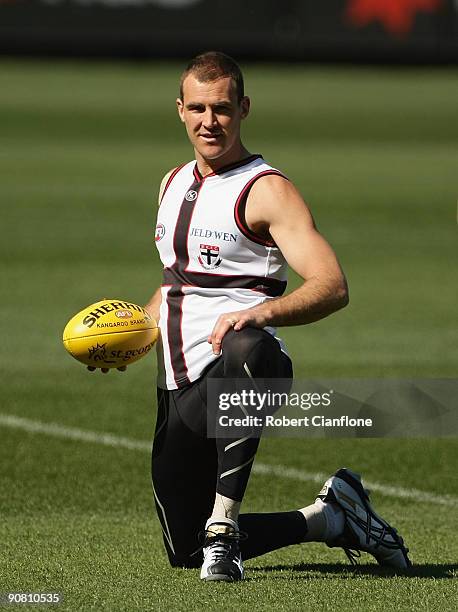 Steven King of the Saints stretches during a St Kilda Saints AFL training session at the MCGon September 16, 2009 in Melbourne, Australia.