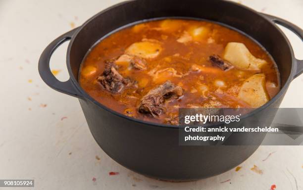 cast iron casserole with oxtail ragoût. - 1950s supermarket uk stock pictures, royalty-free photos & images