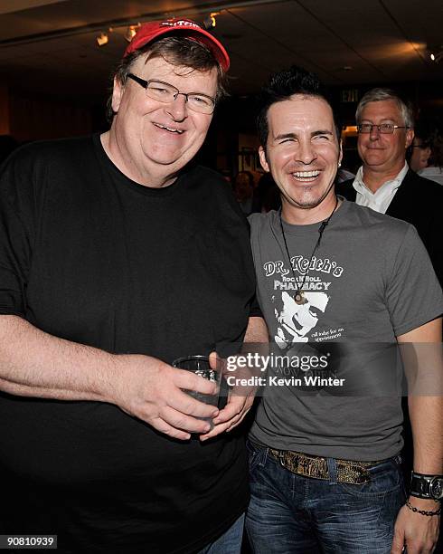Writer/director/producer Michael Moore and actor Hal Sparks attend the after party for Overture Films' LA Premiere of "Capitalism: A Love Story" held...