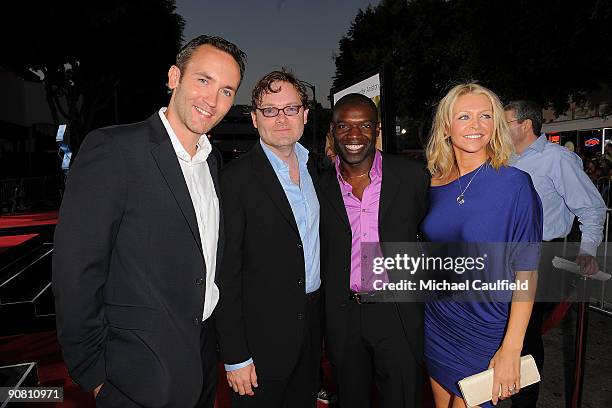 Tyler McClendon, Brandon Camp, Panou and Anne Marie DeLuise arrive to the premiere of Universal Pictures' "Love Happens" on September 15, 2009 in...