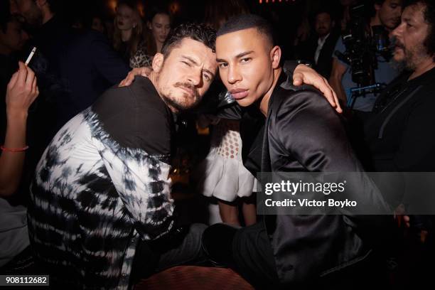 Orlando Bloom and Olivier Rousteing attend the Balmain Homme Menswear Fall/Winter 2018-2019 aftershow as part of Paris Fashion Week on January 20,...