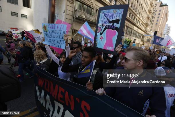 The Women's March of Los Angeles overcame its' prediction of guest, more than 200,000 people filled downtown Los Angeles. (Photo by Maria Alejandra...