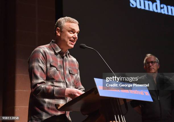 Writer/Director Wash Westmoreland and Sundance Film Festival Director John Cooper on stage at the "Colette" Premiere during the 2018 Sundance Film...