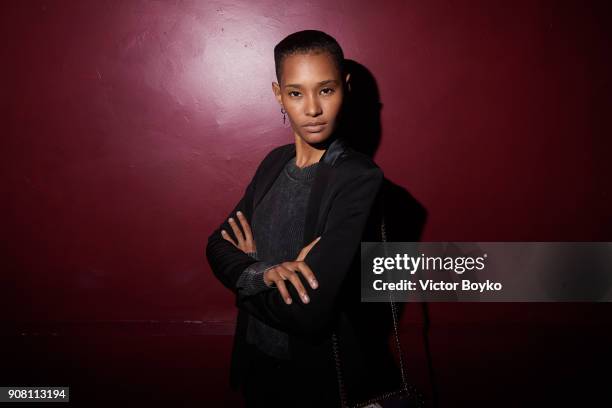 Ysaunny Brito attends the Balmain Homme Menswear Fall/Winter 2018-2019 aftershow as part of Paris Fashion Week on January 20, 2018 in Paris, France.