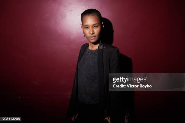 Ysaunny Brito attends the Balmain Homme Menswear Fall/Winter 2018-2019 aftershow as part of Paris Fashion Week on January 20, 2018 in Paris, France.