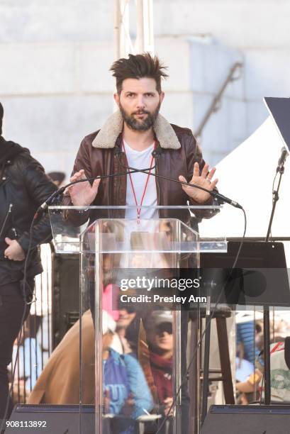 Adam Scott attends Women's March Los Angeles 2018 on January 20, 2018 in Los Angeles, California.