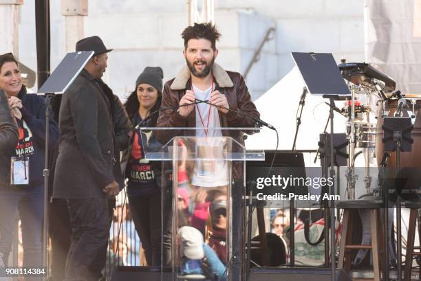 Adam Scott attends Women's March Los Angeles 2018 on January 20, 2018 in Los Angeles, California.