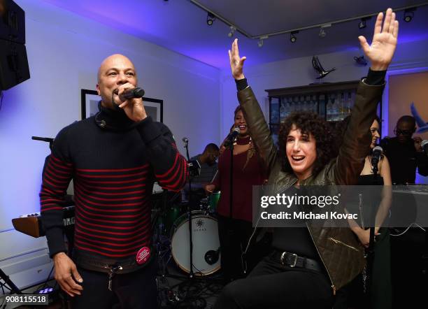 Common performs on stage with director Jennifer Fox at the "The Tale" After Party at Sundance Film Festival 2018 at The Grey Goose Blue Door on...