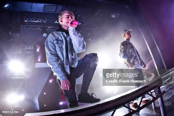 Singer Leondre Devries and Charlie Lenehan of the British band Bars and Melody perform live on stage during a concert at the Columbia Theater on...