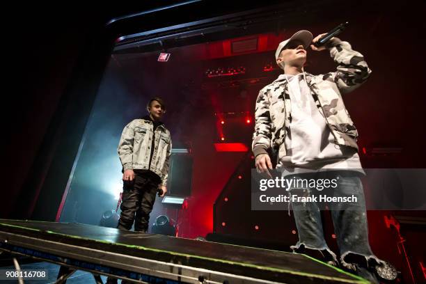 Singer Leondre Devries and Charlie Lenehan of the British band Bars and Melody perform live on stage during a concert at the Columbia Theater on...