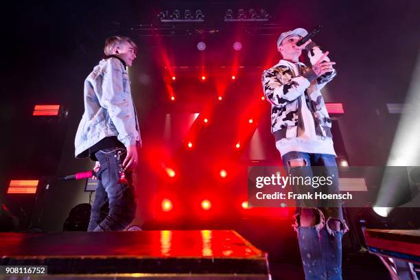 Singer Leondre Devries and Charlie Lenehan of the British band Bars and Melody perform live on stage during a concert at the Columbia Theater on...