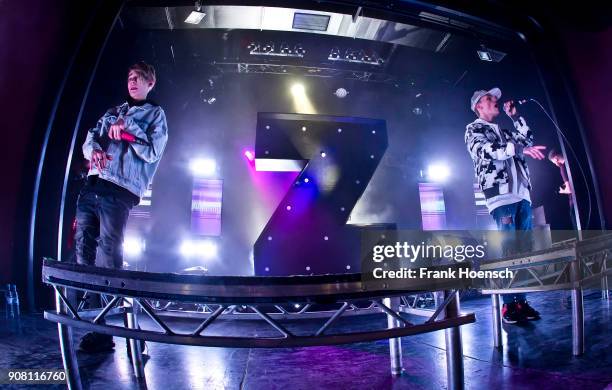 Singer Leondre Devries and Charlie Lenehan of the British band Bars and Melody perform live on stage during a concert at the Columbia Theater on...