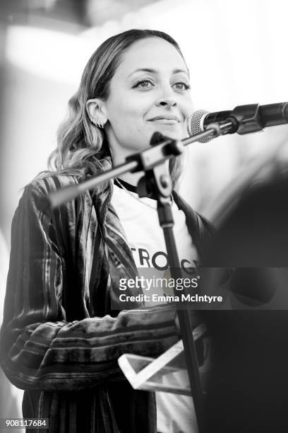 Actress Nicole Richie speaks onstage at the women's march Los Angeles on January 20, 2018 in Los Angeles, California.
