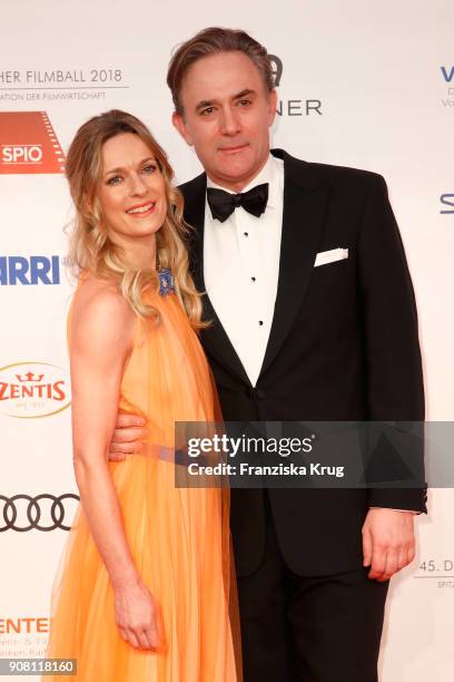 Giulio Ricciarelli and Lisa Martinek attend the German Film Ball 2018 at Hotel Bayerischer Hof on January 20, 2018 in Munich, Germany.