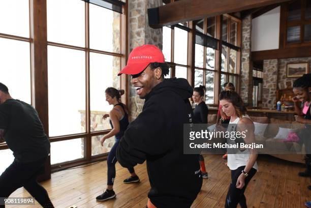 Guests attend the WanderLuxxe House presents Daily Fitness with Trammell Logan and AVEENO on January 20, 2018 in Park City, Utah.