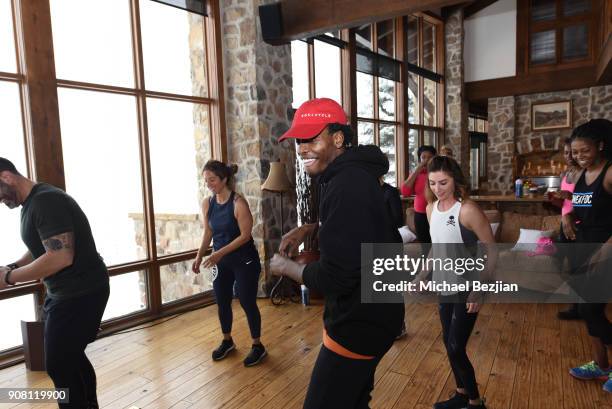 Guests attend the WanderLuxxe House presents Daily Fitness with Trammell Logan and AVEENO on January 20, 2018 in Park City, Utah.